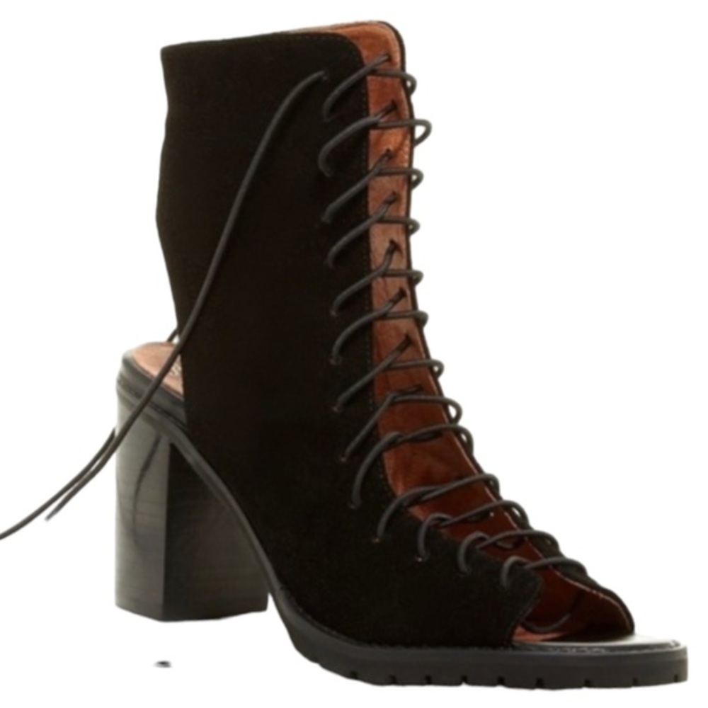 Jeffrey Campbell Capulet Lace Up Black Chunky Heels Sandals Size 8